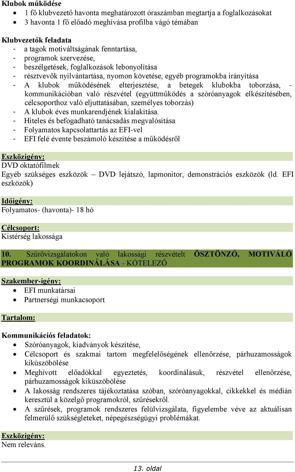 klubokba toborzása, - kommunikációban való részvétel (együttműködés a szóróanyagok elkészítésében, célcsoporthoz való eljuttatásában, személyes toborzás) A klubok éves munkarendjének kialakítása.