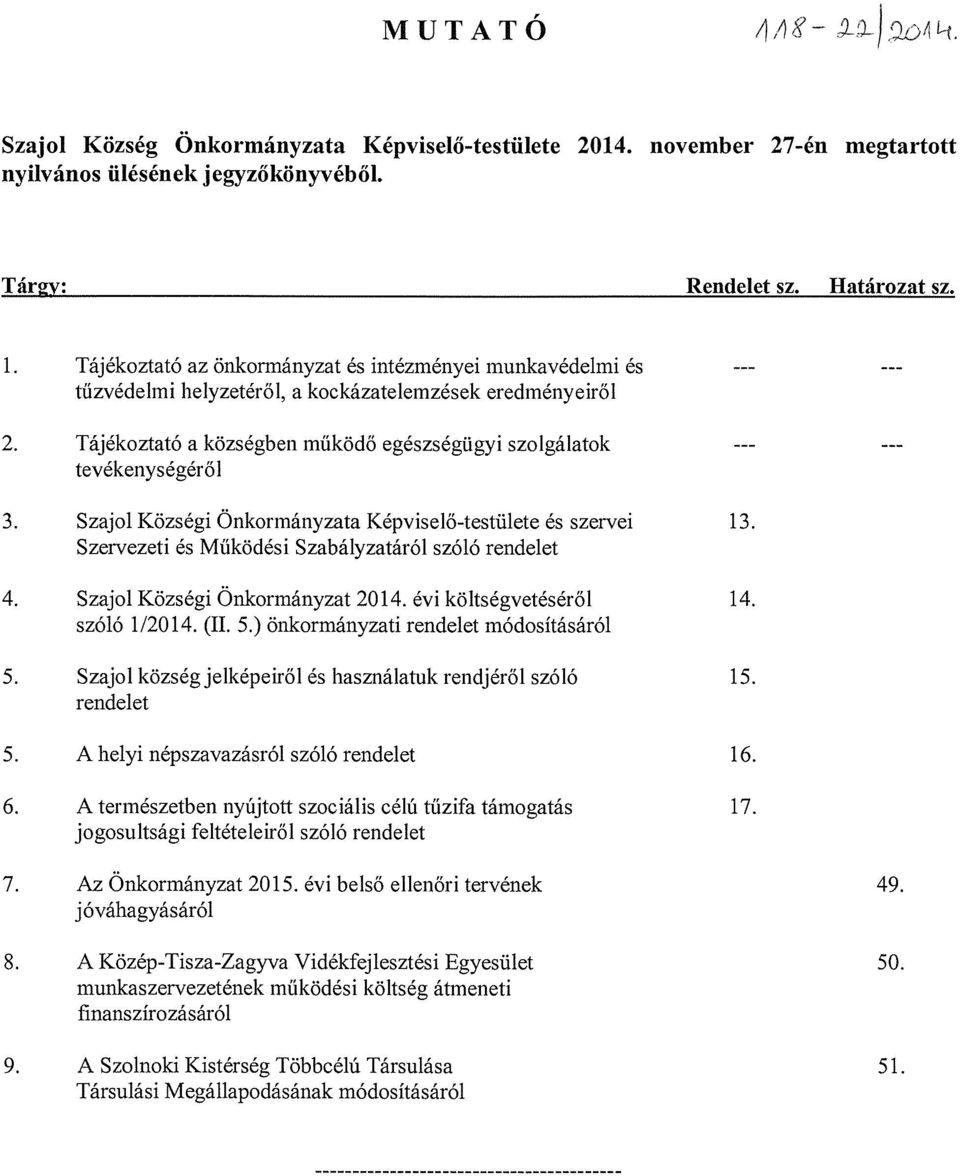 Szajol Községi Önkormányzata Képviselő-testülete és szervei 13. Szervezeti és Működési Szabályzatáról szóló rendelet 4. Szajol Községi Önkormányzat 2014. évi költségvetéséről 14. szóló 1/2014. (II. 5.