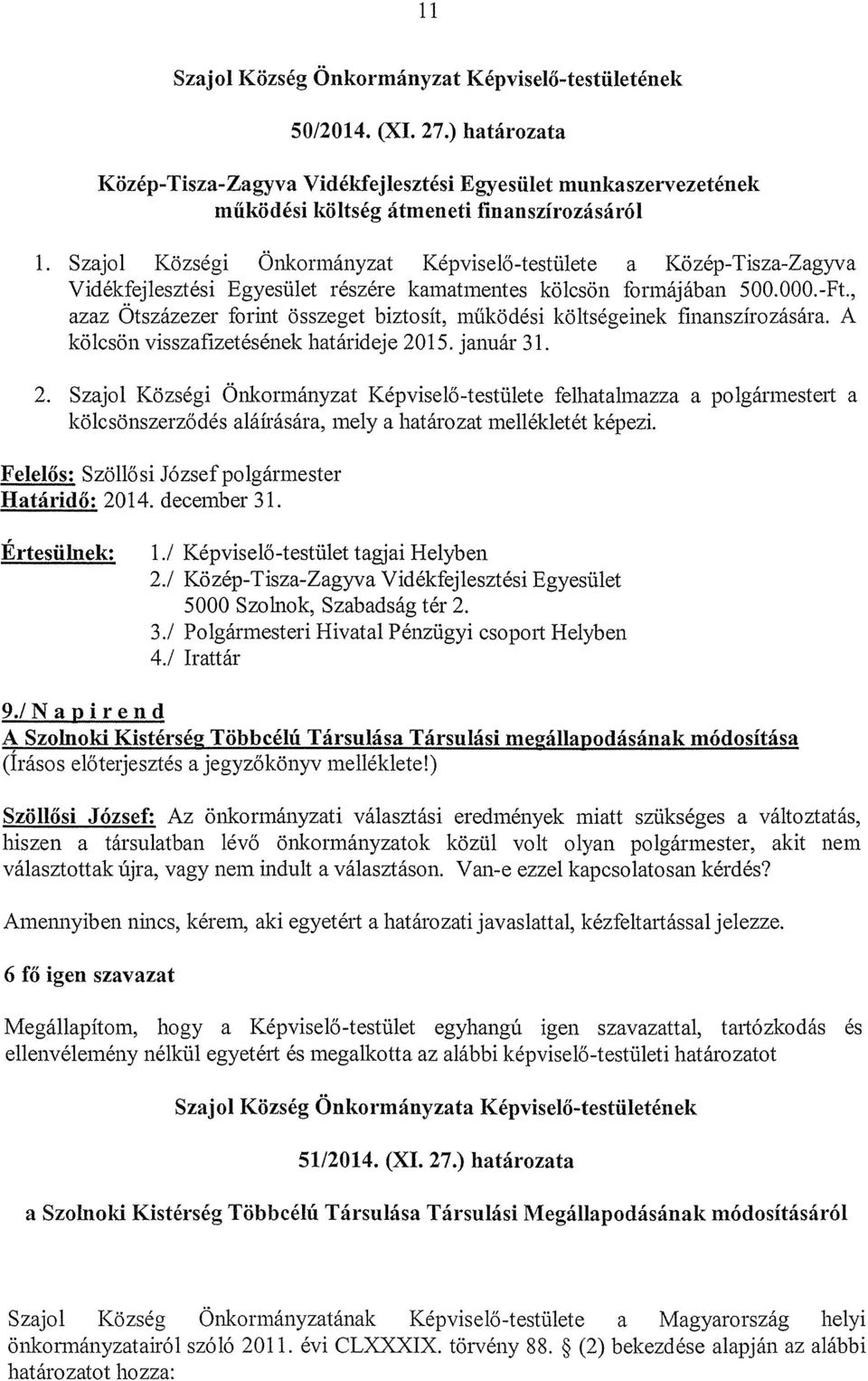 , azaz Otszázezer forint összeget biztosít, működési költségeinek finanszírozására. A kölcsön visszafizetésének határideje 20