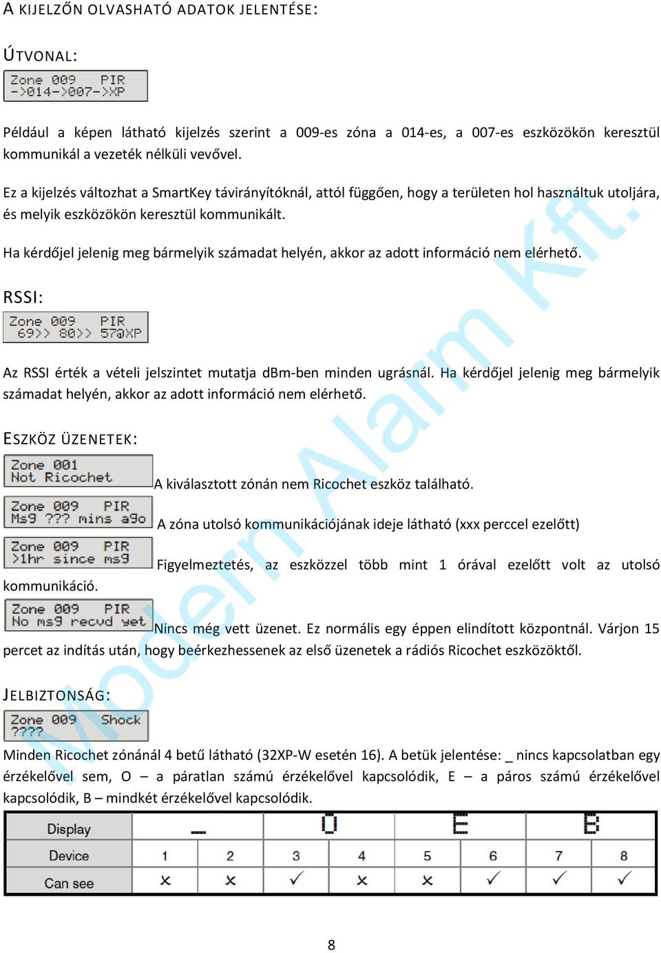 Ha kérdőjel jelenig meg bármelyik számadat helyén, akkor az adott információ nem elérhető. RSSI: Az RSSI érték a vételi jelszintet mutatja dbm-ben minden ugrásnál.