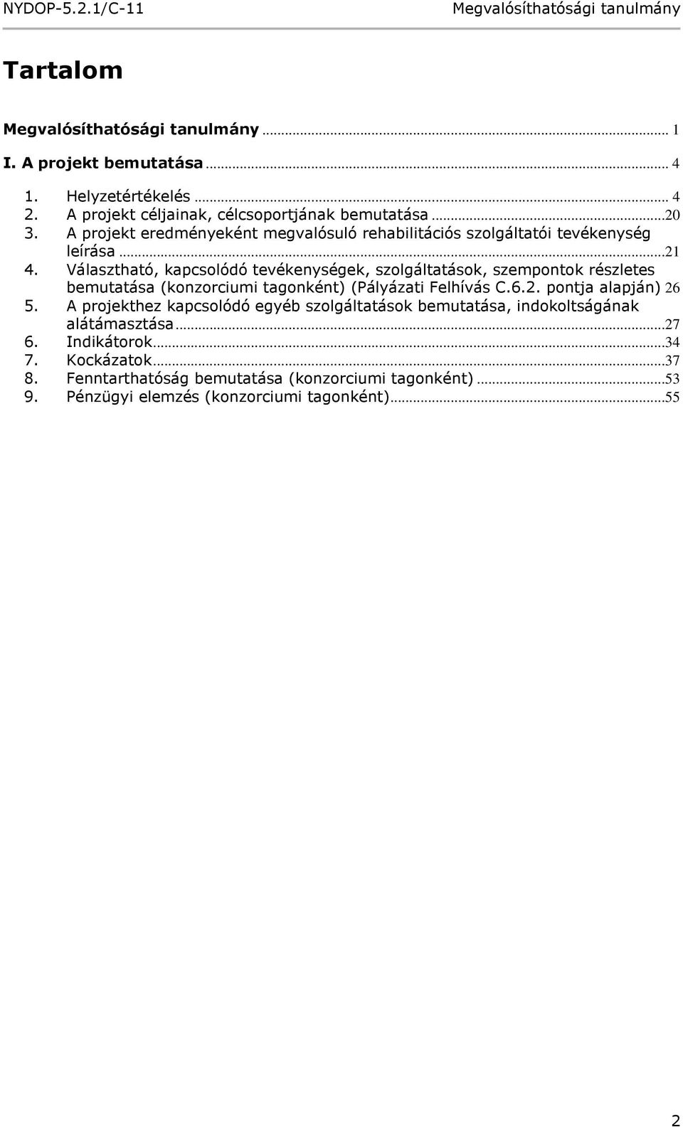 Választható, kapcsolódó tevékenységek, szolgáltatások, szempontok részletes bemutatása (konzorciumi tagonként) (Pályázati Felhívás C.6.2.