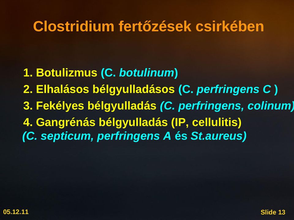 Fekélyes bélgyulladás (C. perfringens, colinum) 4.
