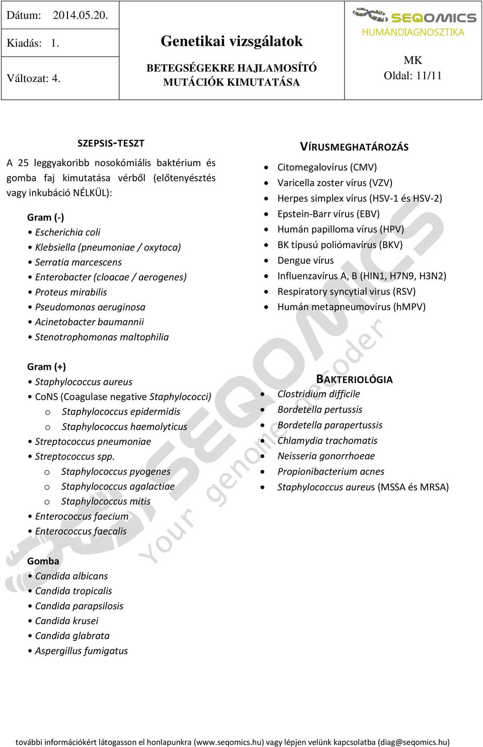 oxytoca) Serratia marcescens Enterobacter (cloacae / aerogenes) Proteus mirabilis Pseudomonas aeruginosa Acinetobacter baumannii Stenotrophomonas maltophilia VÍRUSMEGHATÁROZÁS Citomegalovírus (CMV)