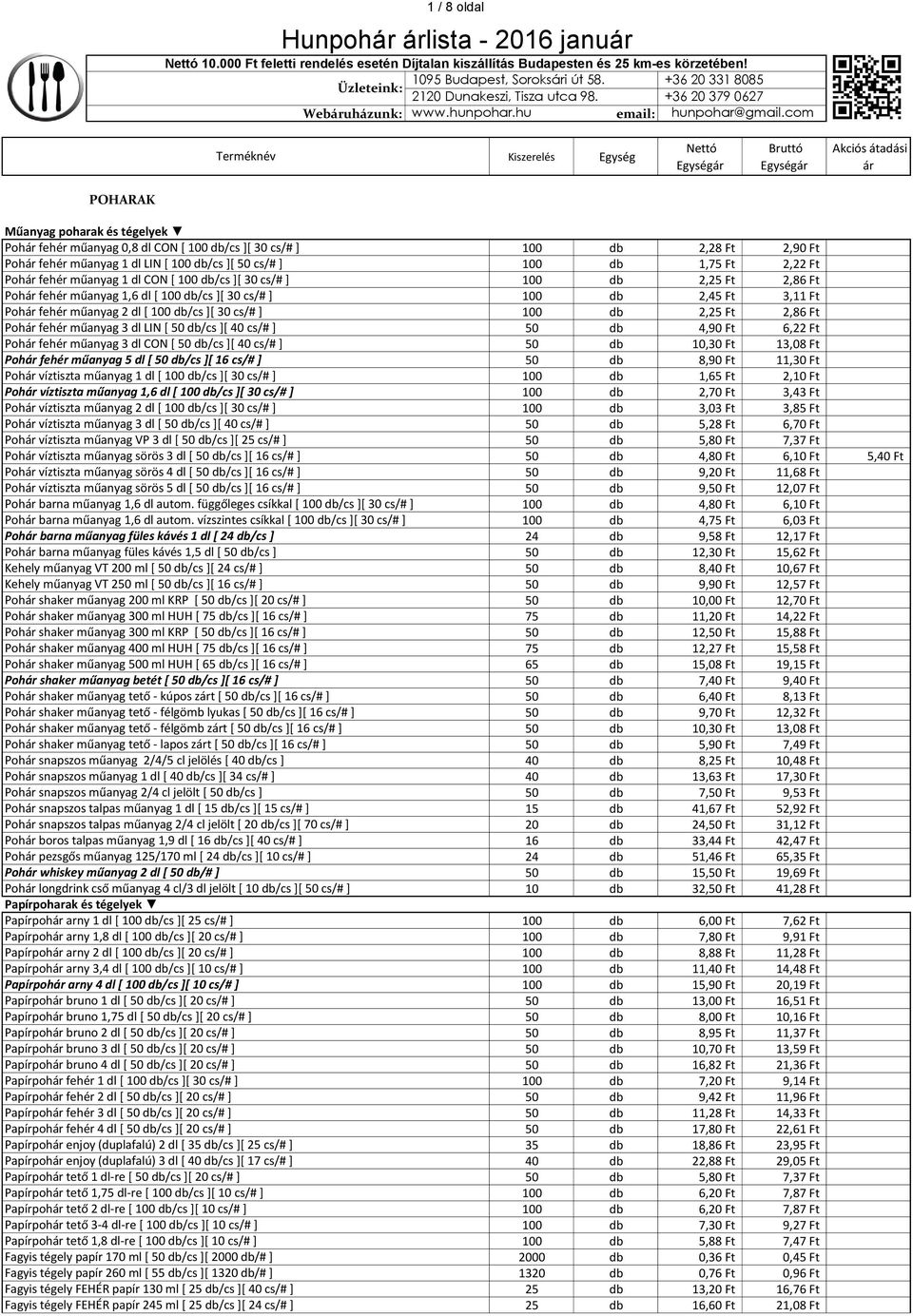 com POHARAK Műanyag poharak és tégelyek Poh fehér műanyag 0,8 dl CON [ 100 db/cs ][ 30 cs/# ] Poh fehér műanyag 1 dl LIN [ 100 db/cs ][ 50 cs/# ] Poh fehér műanyag 1 dl CON [ 100 db/cs ][ 30 cs/# ]