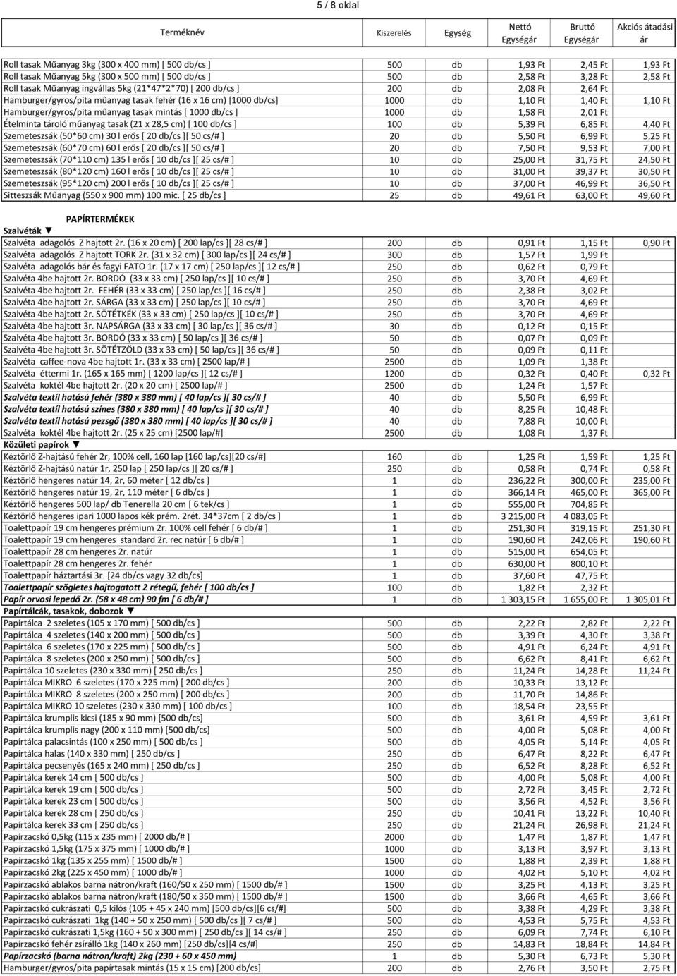 db/cs ][ 50 cs/# ] Szemeteszsák (60*70 cm) 60 l erős [ 20 db/cs ][ 50 cs/# ] Szemeteszsák (70*110 cm) 135 l erős [ 10 db/cs ][ 25 cs/# ] Szemeteszsák (80*120 cm) 160 l erős [ 10 db/cs ][ 25 cs/# ]