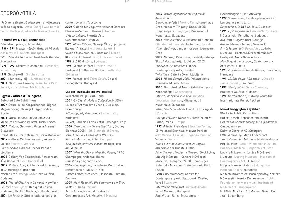 Derkovits-ösztöndíj Derkovits scholarship 1998 Smohay-díj Smohay prize 2001 Munkácsy-díj Munkácsy prize 2008 Nam June Paik-díj Nam June Paik Award, Kunststiftung NRW, Cologne Egyéni kiállítások