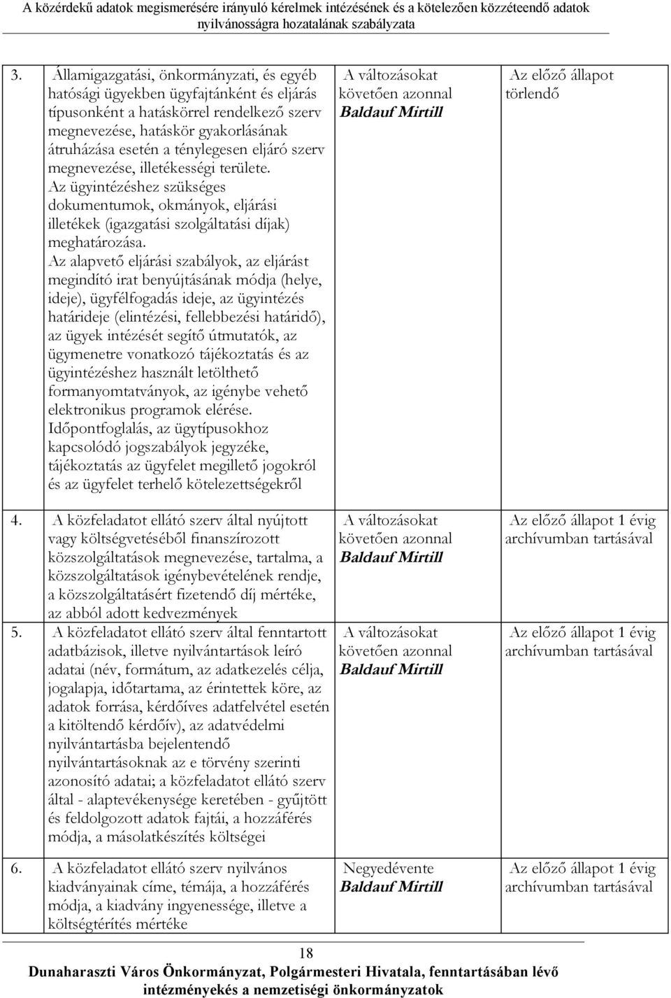 Az alapvető eljárási szabályok, az eljárást megindító irat benyújtásának módja (helye, ideje), ügyfélfogadás ideje, az ügyintézés határideje (elintézési, fellebbezési határidő), az ügyek intézését