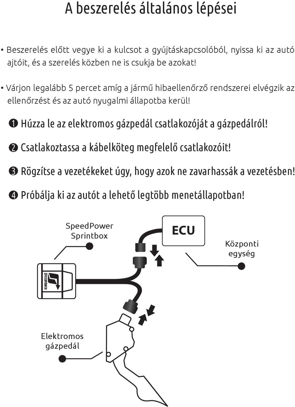 Húzza le az elektromos gázpedál csatlakozóját a gázpedálról Csatlakoztassa a kábelköteg megfelelő csatlakozóit Rögzítse a vezetékeket úgy, hogy