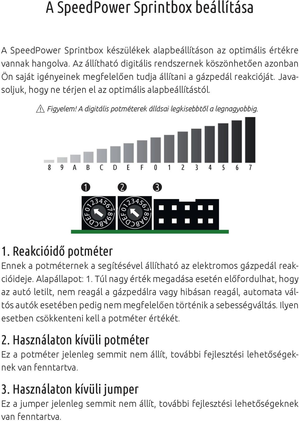 Figyelem A digitális potméterek állásai legkisebbtől a legnagyobbig. 8 9 A B C D E F 0 1 2 3 4 5 6 7 1 2 3 1.