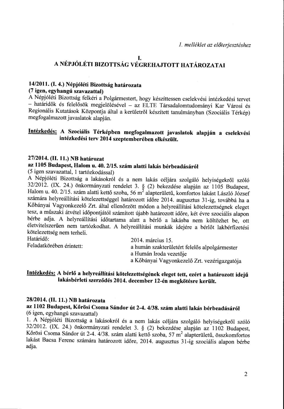 - az EL TE Társadalomtudományi Kar Városi és Regionális Kutatások Központja által a kerületről készített tanulmányban (Szociális Térkép) megfogalmazottjavaslatok alapj án.