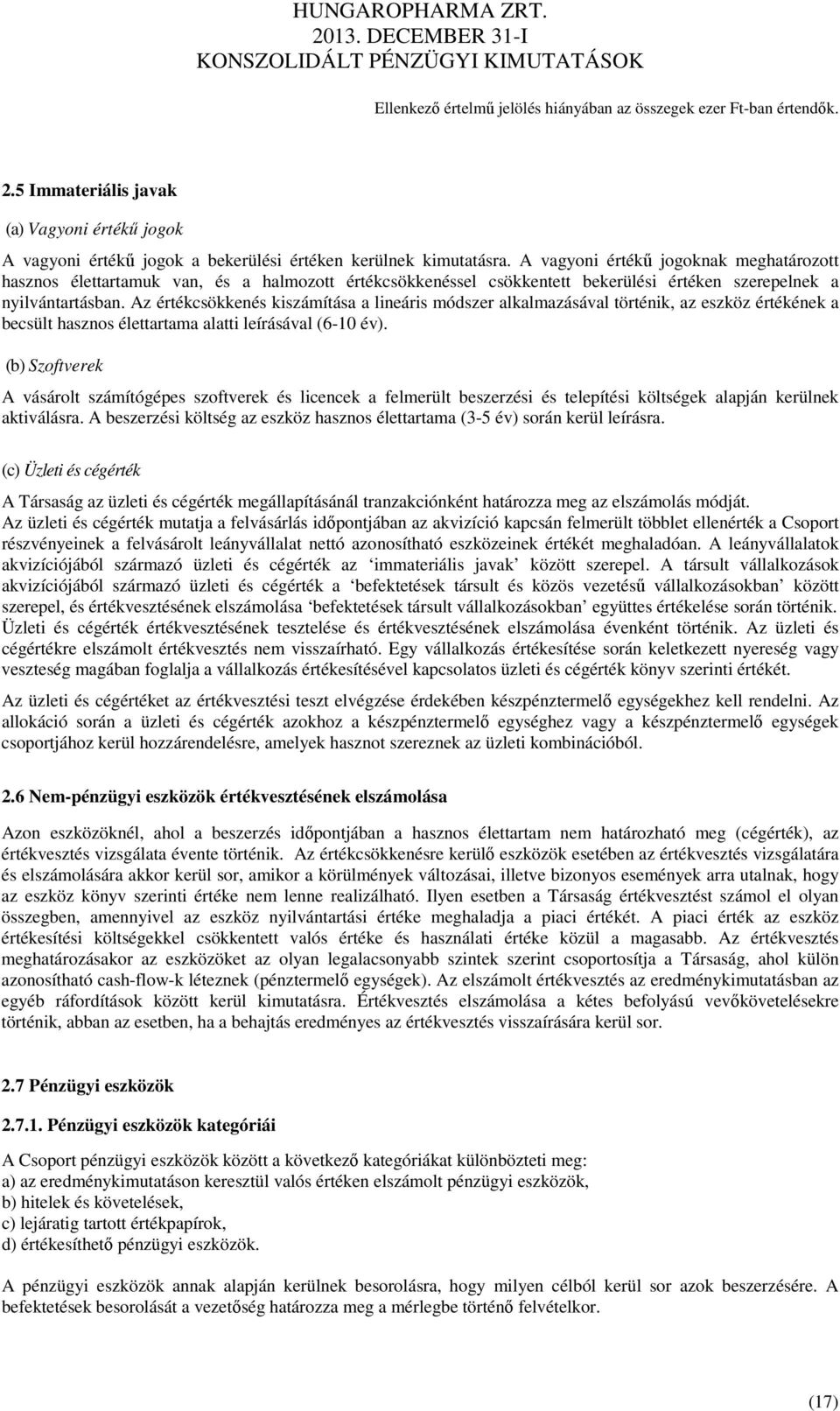 Az értékcsökkenés kiszámítása a lineáris módszer alkalmazásával történik, az eszköz értékének a becsült hasznos élettartama alatti leírásával (6-10 év).