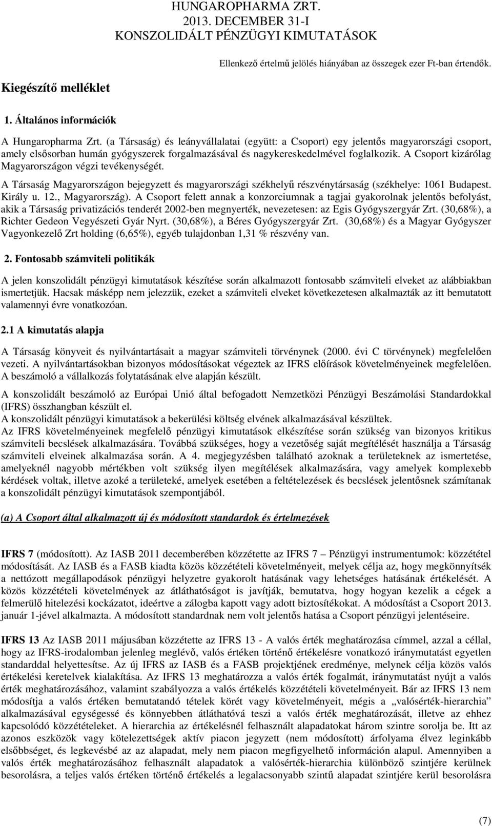 A Csoport kizárólag Magyarországon végzi tevékenységét. A Társaság Magyarországon bejegyzett és magyarországi székhelyű részvénytársaság (székhelye: 1061 Budapest. Király u. 12., Magyarország).