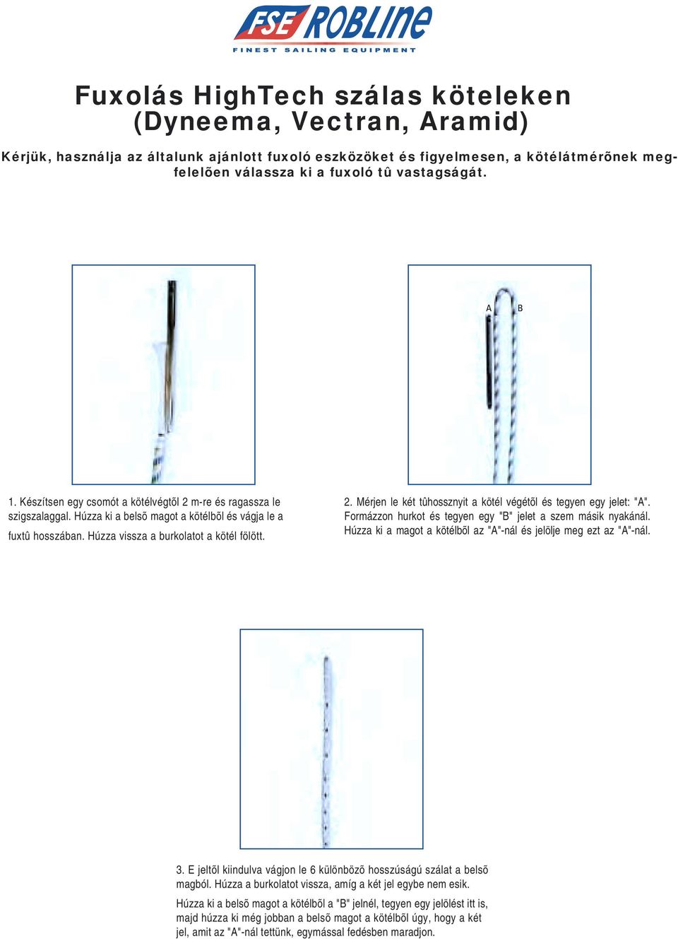 Formázzon hurkot és tegyen egy "B" jelet a szem másik nyakánál. Húzza ki a magot a kötélbõl az "A"-nál és jelölje meg ezt az "A"-nál. 3.