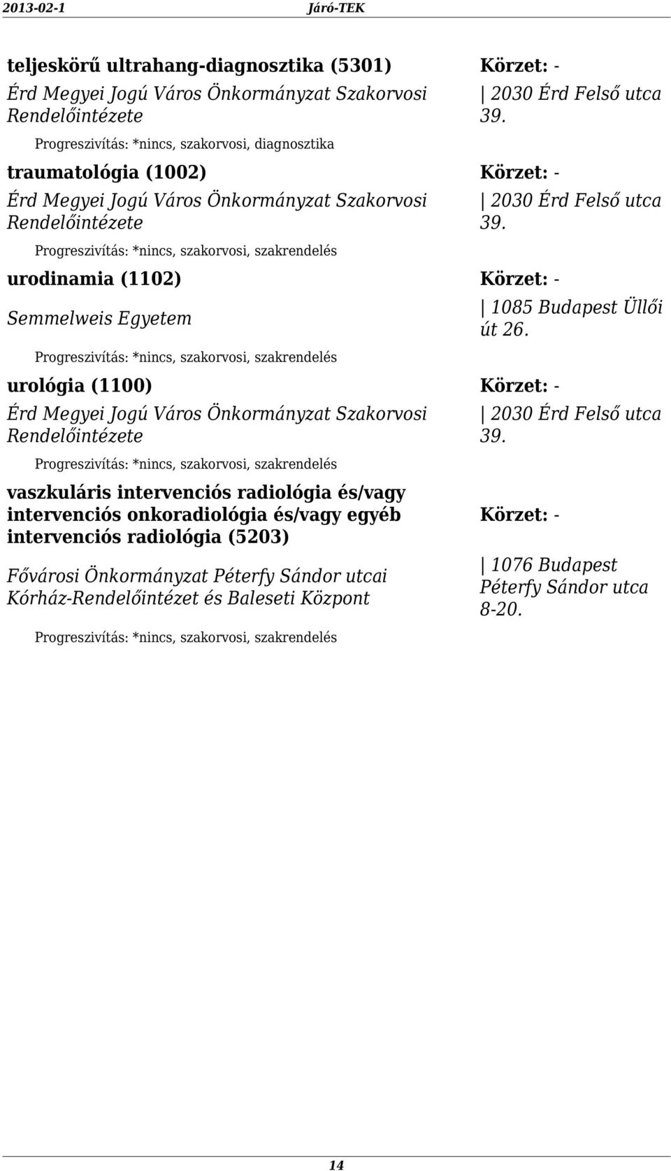 intervenciós onkoradiológia és/vagy egyéb intervenciós radiológia (5203) Fővárosi