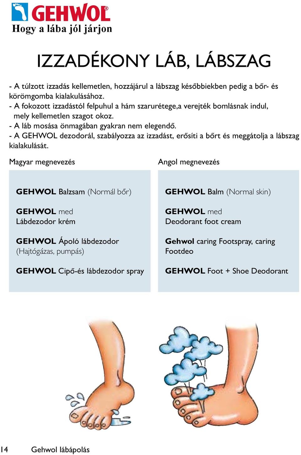 - A GEHWOL dezodorál, szabályozza az izzadást, erősíti a bőrt és meggátolja a lábszag kialakulását.