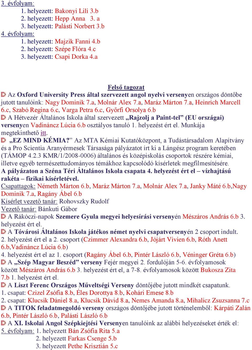 a, Heinrich Marcell 6.c, Szabó Regina 6.c, Varga Petra 6.c, Győrfi Orsolya 6.b A Hétvezér Általános Iskola által szervezett Rajzolj a Paint-tel (EU országai) versenyen Vadináncz Lúcia 6.