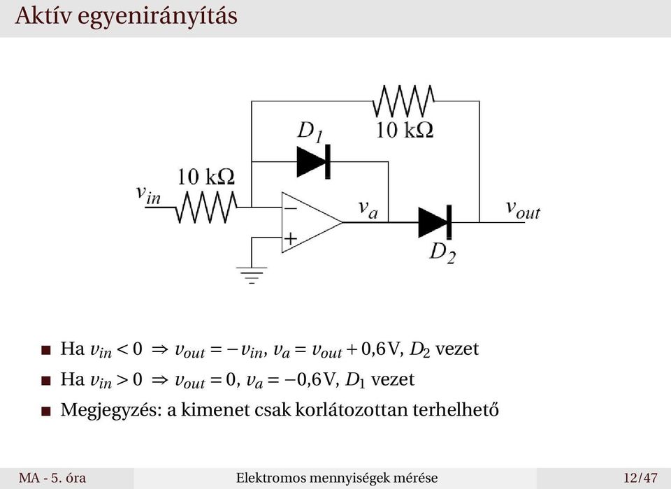 0,6V, D 1 vezet Megjegyzés: a kimenet csak