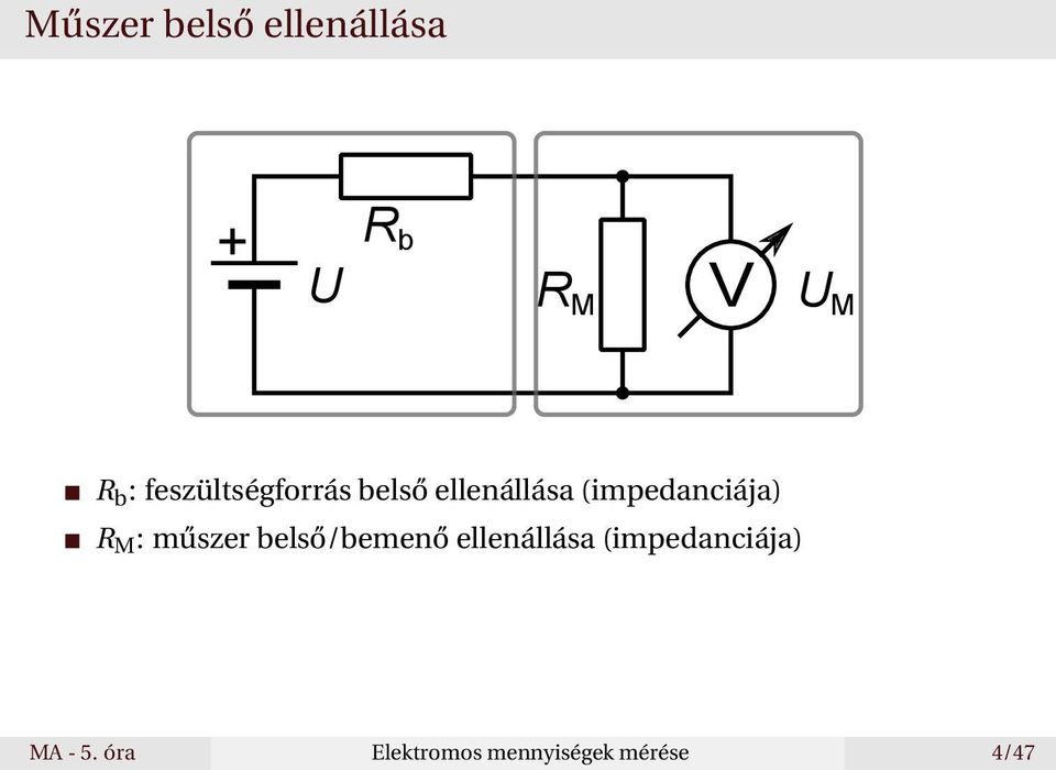 (impedanciája) R M : műszer belső/bemenő