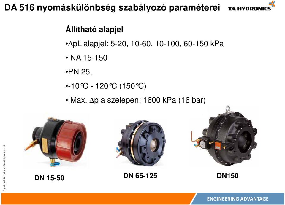 60-150 kpa NA 15-150 PN 25, -10 C - 120 C (150 C)