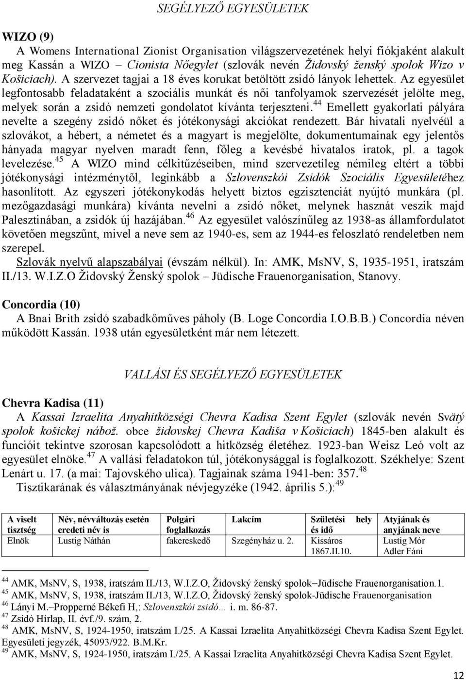 Az egyesület legfontosabb feladataként a szociális munkát és női tanfolyamok szervezését jelölte meg, melyek során a zsidó nemzeti gondolatot kívánta terjeszteni.