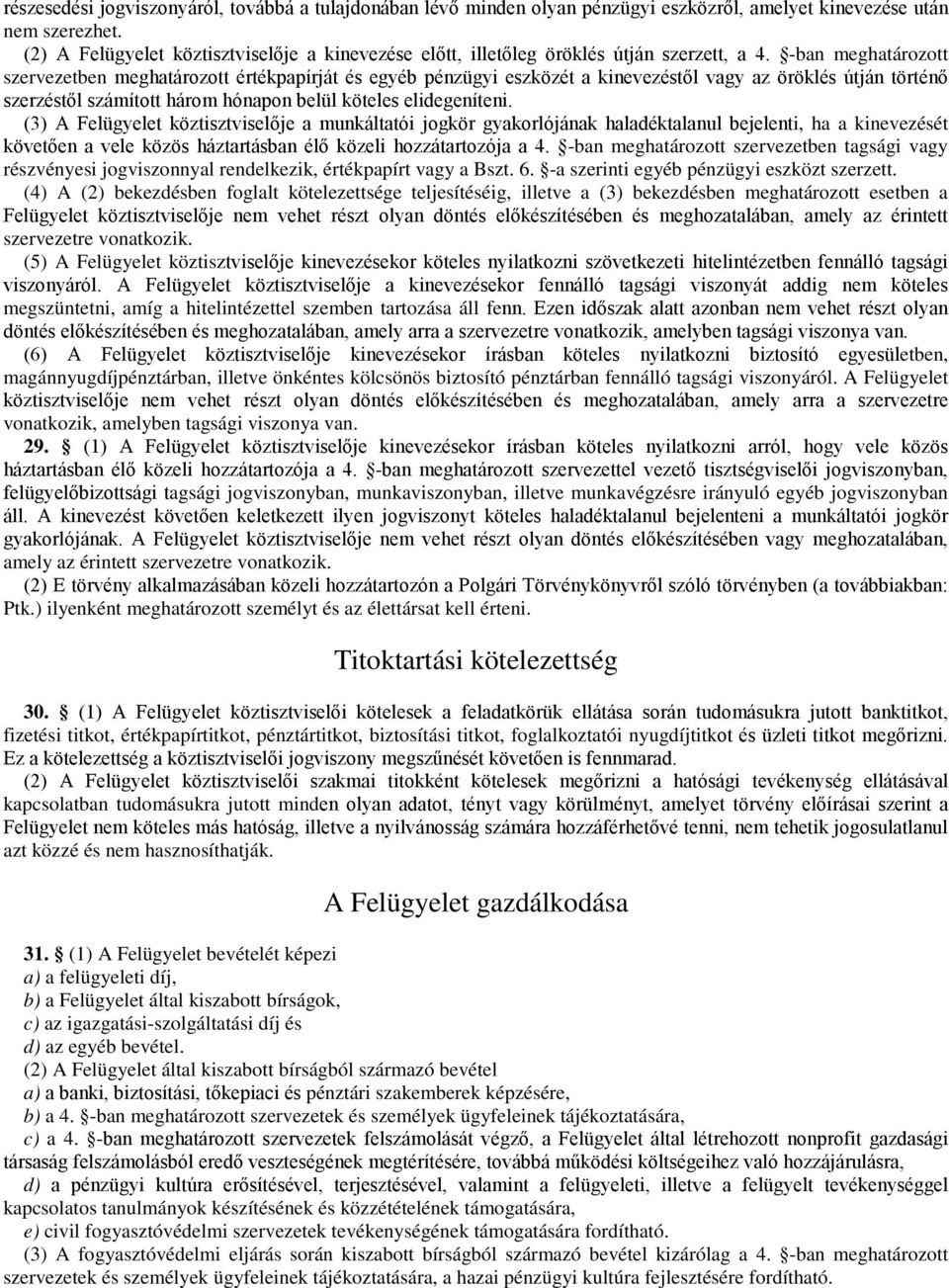 -ban meghatározott szervezetben meghatározott értékpapírját és egyéb pénzügyi eszközét a kinevezéstől vagy az öröklés útján történő szerzéstől számított három hónapon belül köteles elidegeníteni.