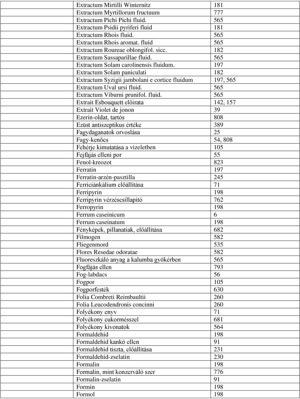 197 Extractum Solam paniculati 182 Extractum Syzigii jambolani e cortice fluidu