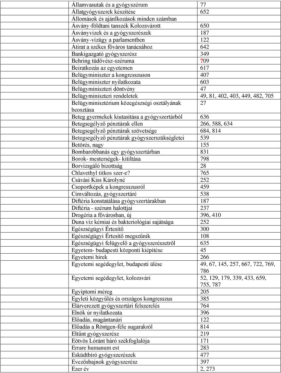 09 Beiratkozás az egyetemen 617 Belügyminiszter a kongresszuson 407 Belügyminiszter nyilatkozata 603 Belügyminiszteri döntvény 47 Belügyminiszteri rendeletek 49, 81, 402, 403, 449, 482, 705