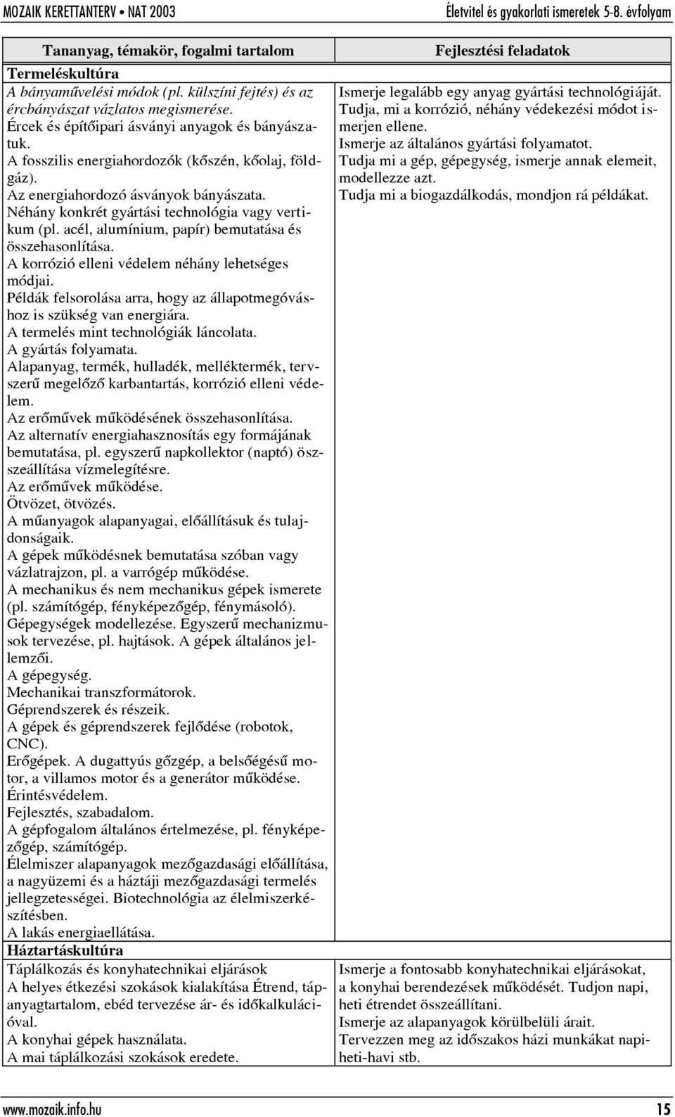 acél, alumínium, papír) bemutatása és összehasonlítása. A korrózió elleni védelem néhány lehetséges módjai. Példák felsorolása arra, hogy az állapotmegóváshoz is szükség van energiára.