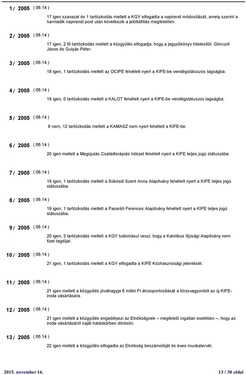 14 ) 18 igen, 1 tartózkodás mellett az OCIPE felvételt nyert a KIFE-be vendégstátuszos tagságba. 4 / 2005 ( 06.