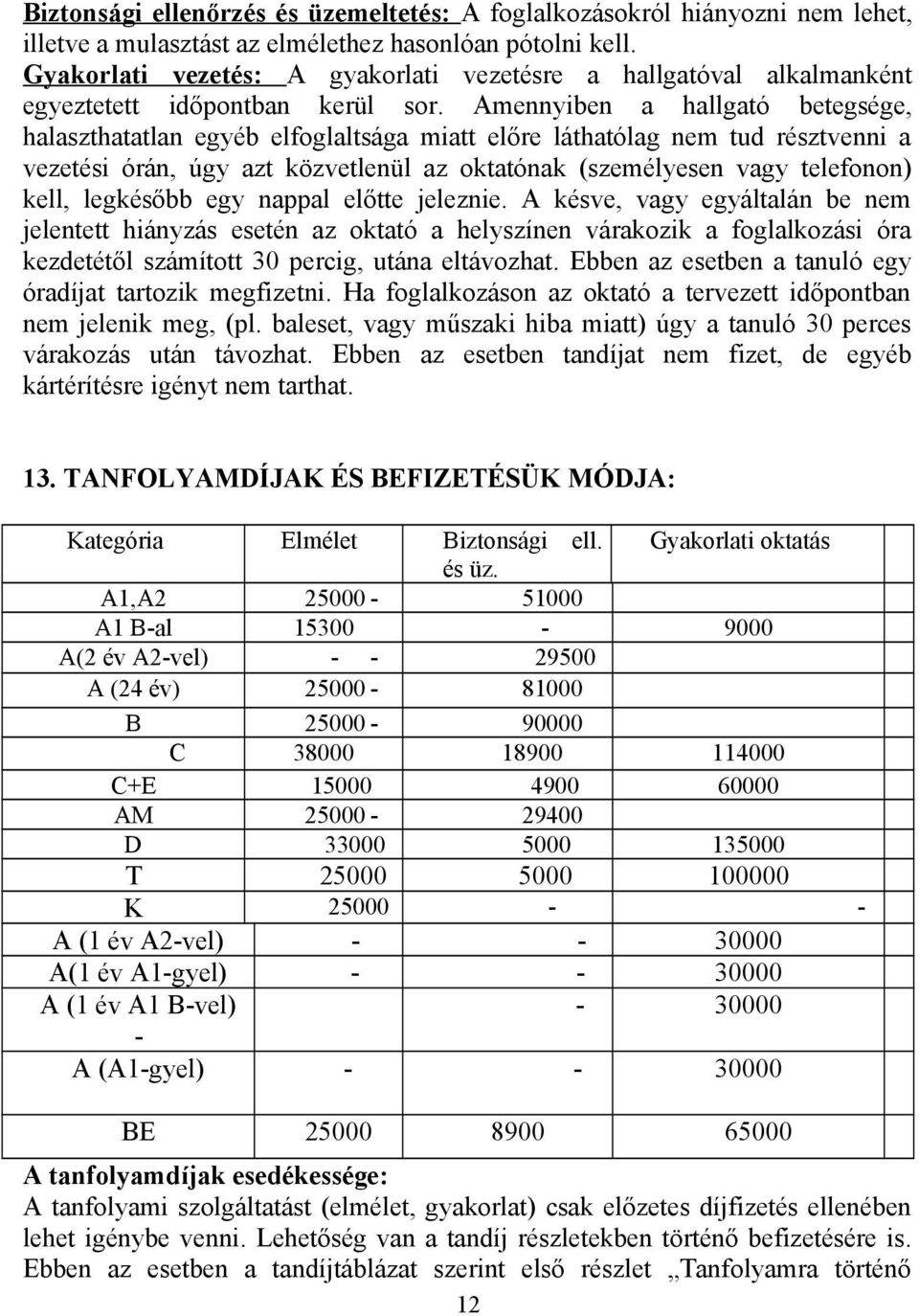 Amennyiben a hallgató betegsége, halaszthatatlan egyéb elfoglaltsága miatt előre láthatólag nem tud résztvenni a vezetési órán, úgy azt közvetlenül az oktatónak (személyesen vagy telefonon) kell,