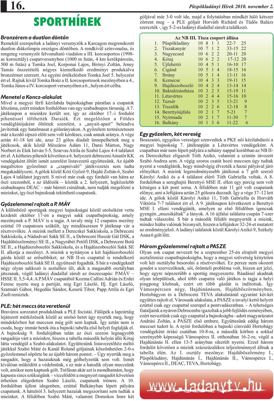 korcsoportos (1998- as korosztály) csapatversenyben (1000 m futás, 4 km kerékpározás, 500 m futás) a Tomka Joel, Korponai Lajos, Birinyi Zoltán, Jeney Tamás összetételű négyes kiemelkedő eredményt