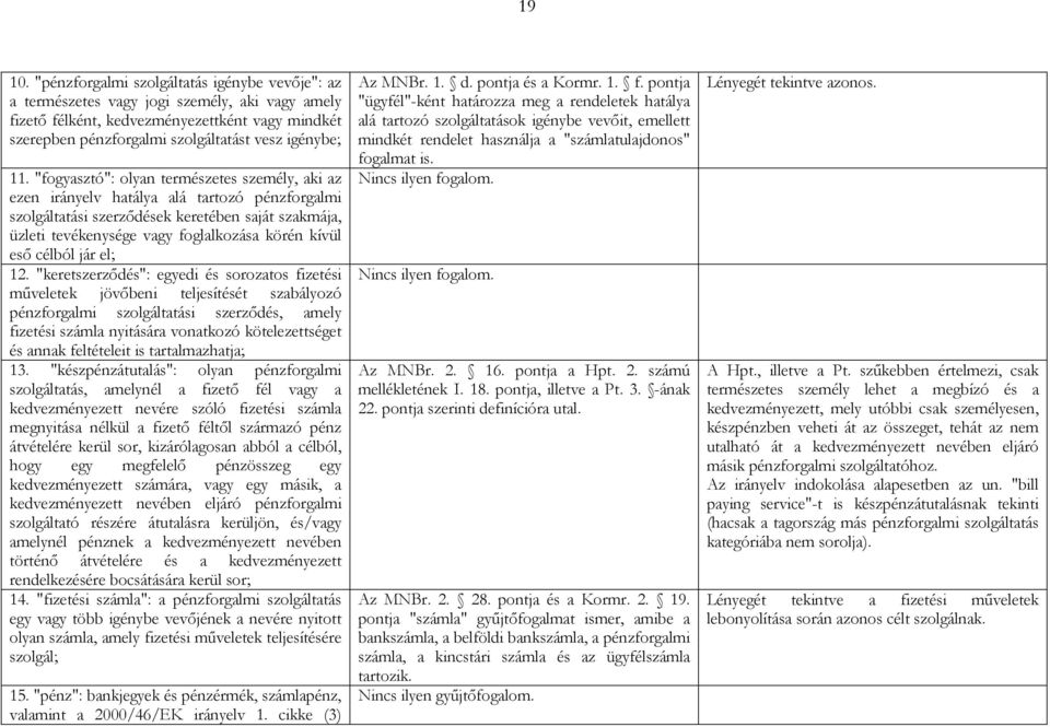 "fogyasztó": olyan természetes személy, aki az ezen irányelv hatálya alá tartozó pénzforgalmi szolgáltatási szerződések keretében saját szakmája, üzleti tevékenysége vagy foglalkozása körén kívül eső