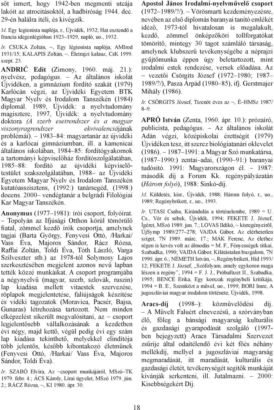 23. ANDRIĆ Edit (Zimony, 1960. máj. 21.): nyelvész, pedagógus.
