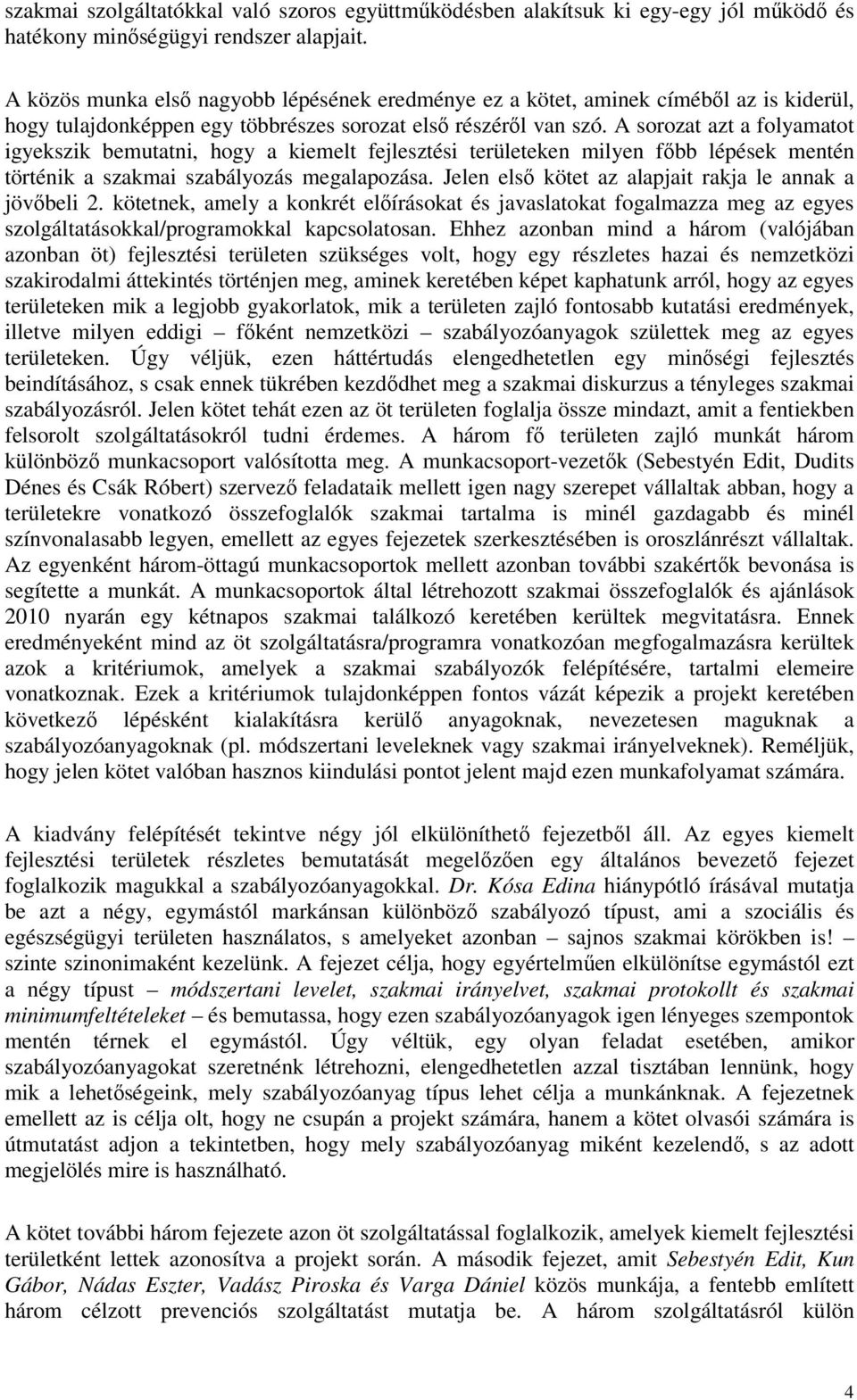 A sorozat azt a folyamatot igyekszik bemutatni, hogy a kiemelt fejlesztési területeken milyen főbb lépések mentén történik a szakmai szabályozás megalapozása.