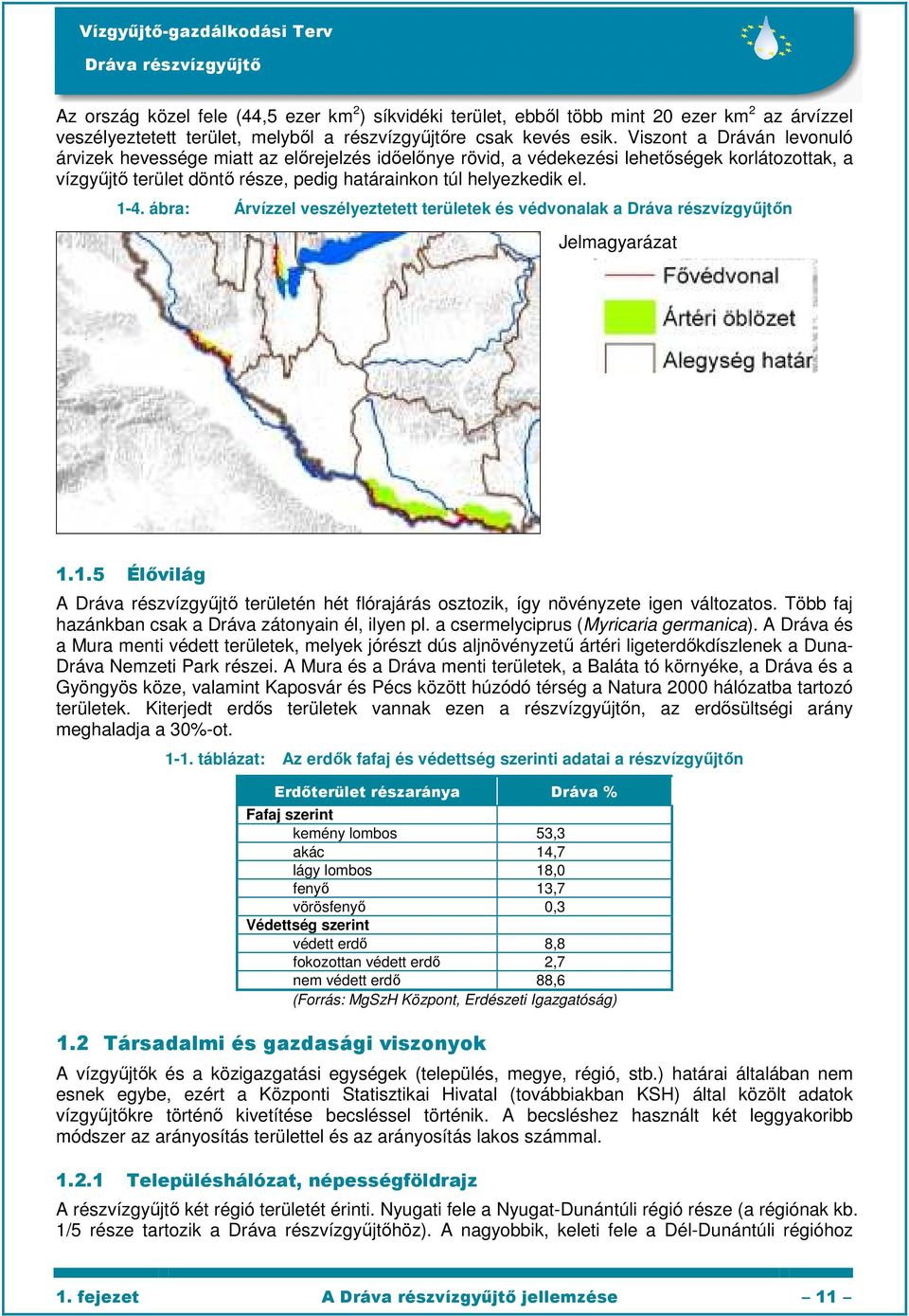 ábra: Árvízzel veszélyeztetett területek és védvonalak a n Jelmagyarázat 1.1.5 Élıvilág A területén hét flórajárás osztozik, így növényzete igen változatos.