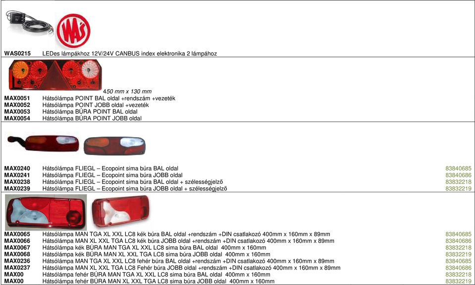 Hátsólámpa FLIEGL Ecopoint sima búra BAL oldal + szélességjelző Hátsólámpa FLIEGL Ecopoint sima búra JOBB oldal + szélességjelző 83840685 83840686 83832218 83832219 MAX0065 MAX0066 MAX0067 MAX0068