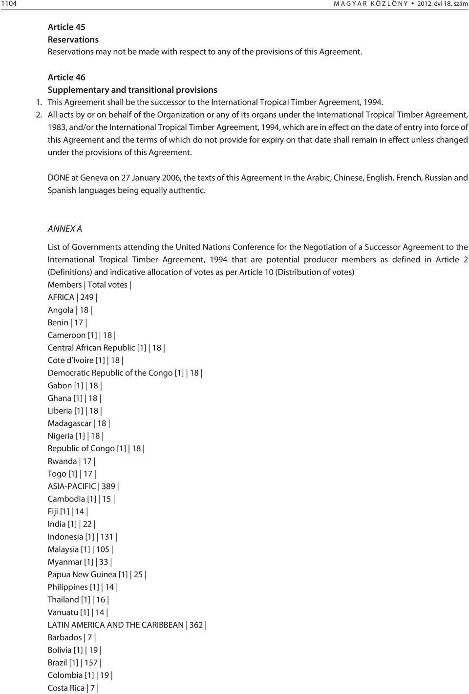 All acts by or on behalf of the Organization or any of its organs under the International Tropical Timber Agreement, 1983, and/or the International Tropical Timber Agreement, 1994, which are in