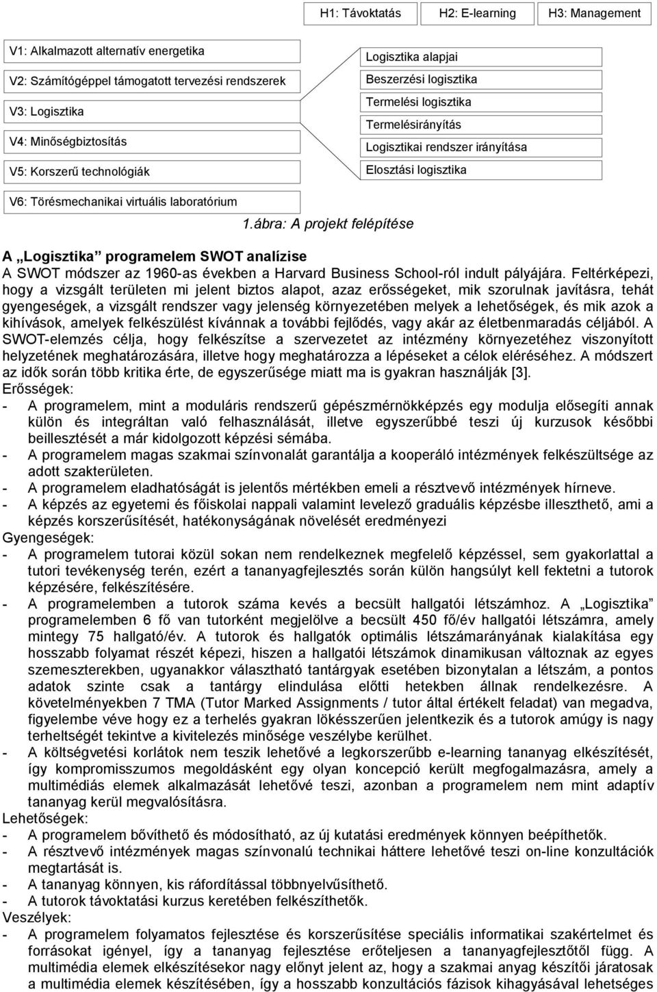 ábra: A projekt felépítése A Logisztika programelem SWOT analízise A SWOT módszer az 1960-as években a Harvard Business School-ról indult pályájára.