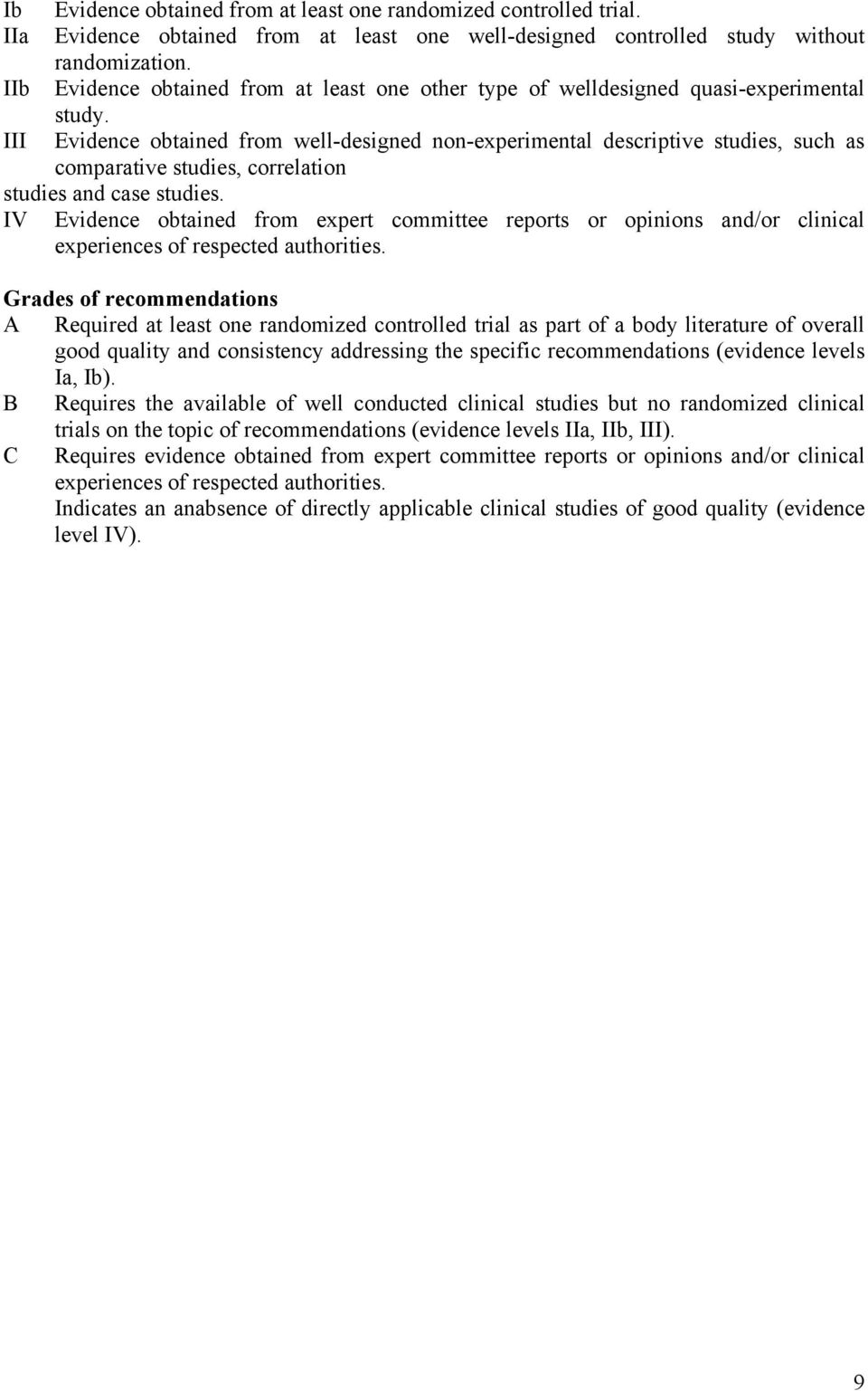 III Evidence obtained from well-designed non-experimental descriptive studies, such as comparative studies, correlation studies and case studies.