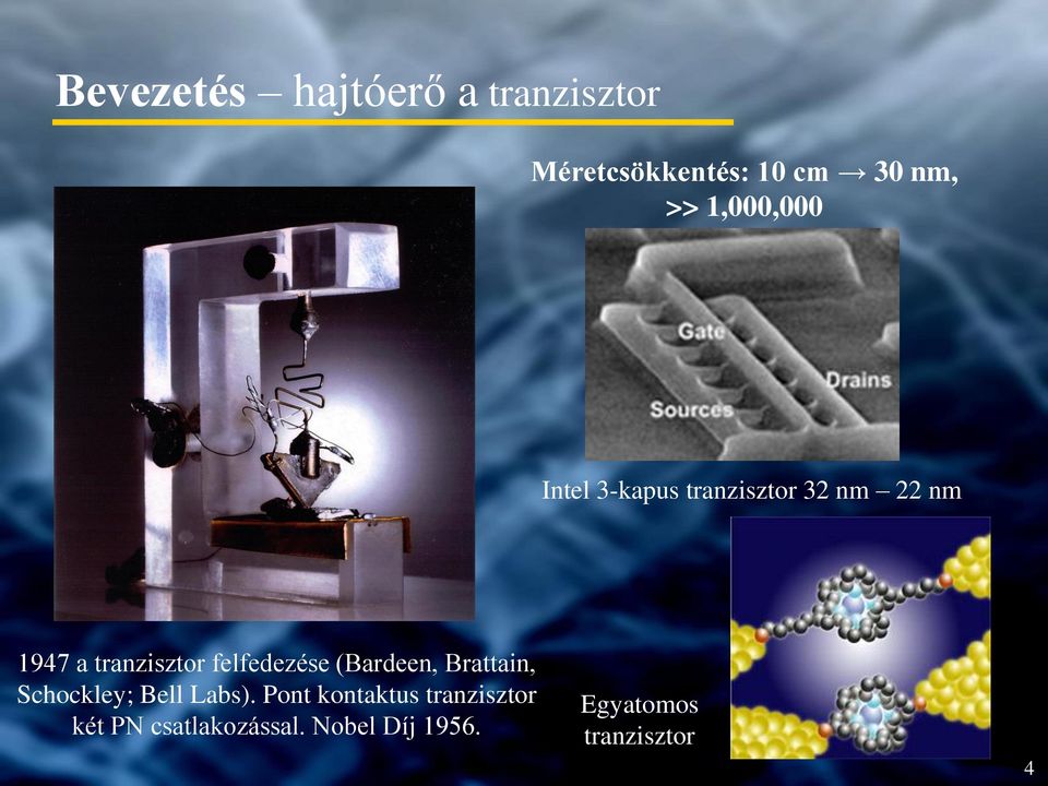 felfedezése (Bardeen, Brattain, Schockley; Bell Labs).