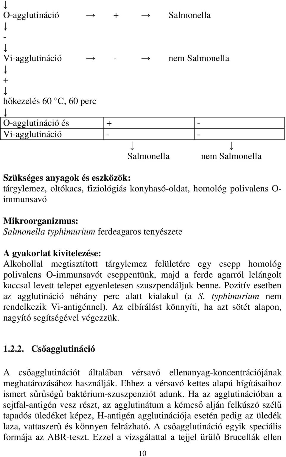 felületére egy csepp homológ polivalens O-immunsavót cseppentünk, majd a ferde agarról lelángolt kaccsal levett telepet egyenletesen szuszpendáljuk benne.