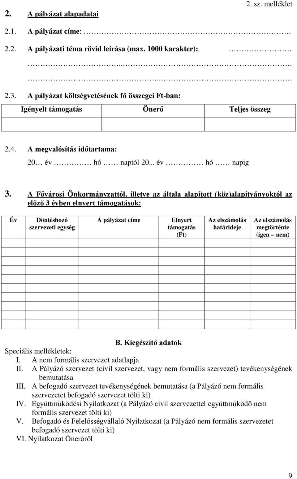A Fővárosi Önkormányzattól, illetve az általa alapított (köz)alapítványoktól az előző 3 évben elnyert támogatások: Év Döntéshozó szervezeti egység A pályázat címe Elnyert támogatás (Ft) Az elszámolás