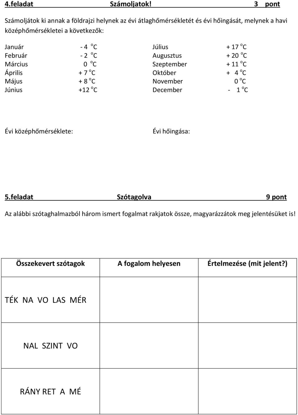 Július + 17 o C Február - 2 o C Augusztus + 20 o C Március 0 o C Szeptember + 11 o C Április + 7 o C Október + 4 o C Május + 8 o C November 0 o C Június +12