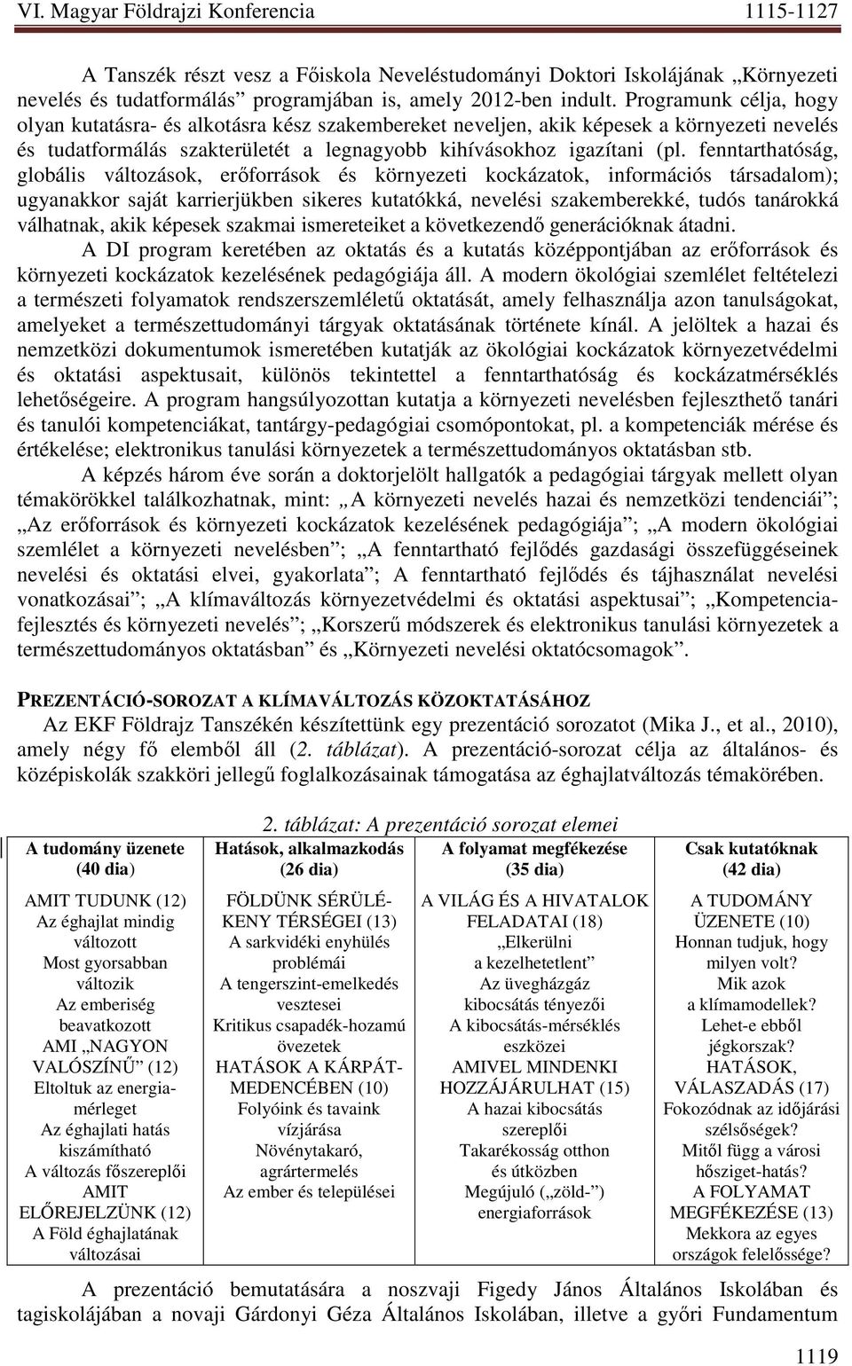 fenntarthatóság, globális változások, erıforrások és környezeti kockázatok, információs társadalom); ugyanakkor saját karrierjükben sikeres kutatókká, nevelési szakemberekké, tudós tanárokká