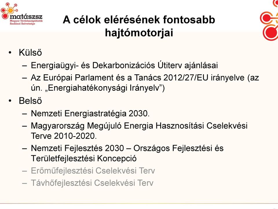 Energiahatékonysági Irányelv ) Belső Nemzeti Energiastratégia 2030.