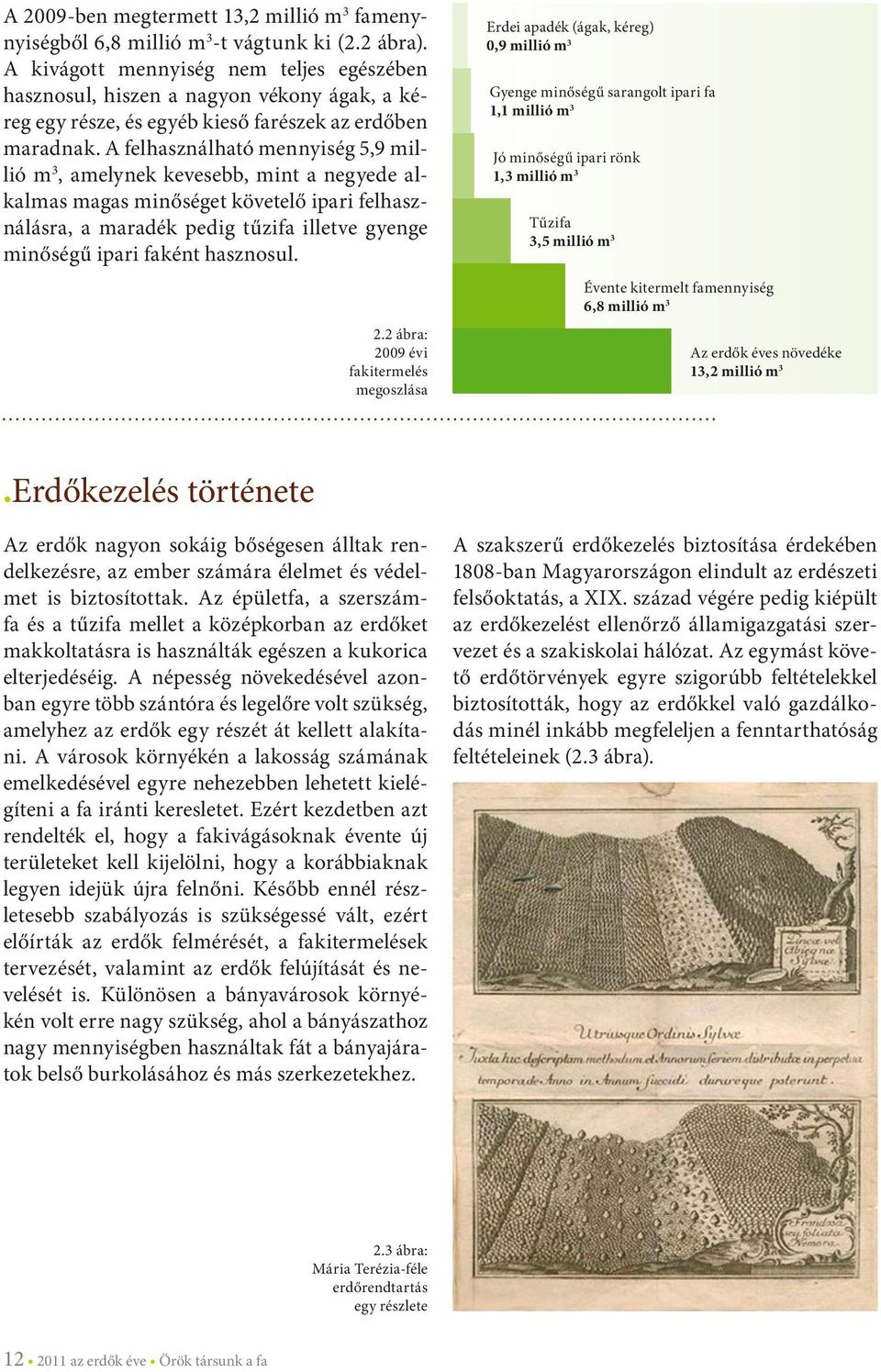 A felhasználható mennyiség 5,9 millió m 3, amelynek kevesebb, mint a negyede alkalmas magas minőséget követelő ipari felhasználásra, a maradék pedig tűzifa illetve gyenge minőségű ipari faként