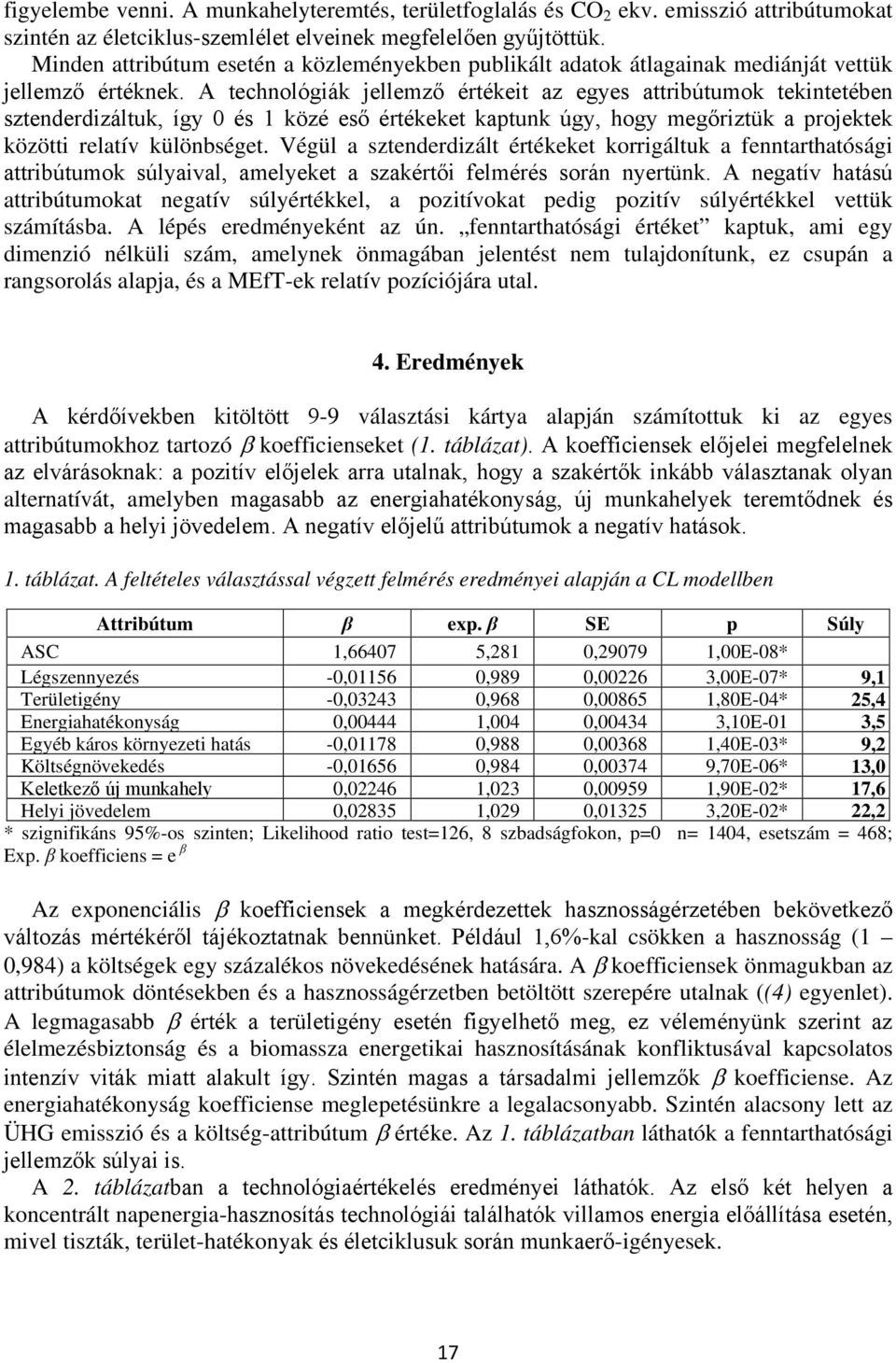 A technológiák jellemző értékeit az egyes attribútumok tekintetében sztenderdizáltuk, így 0 és 1 közé eső értékeket kaptunk úgy, hogy megőriztük a projektek közötti relatív különbséget.