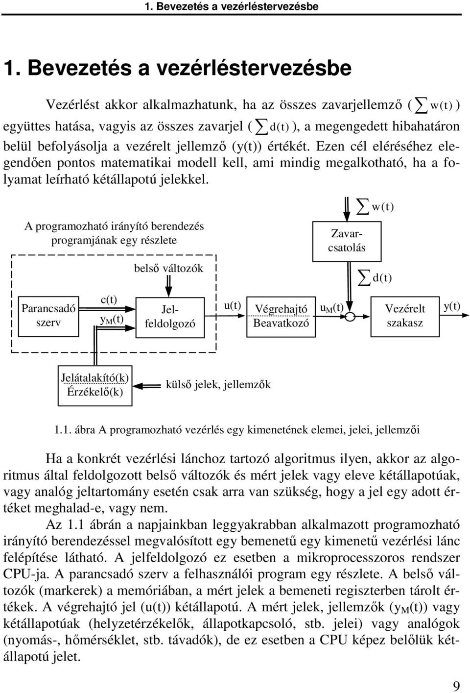 vezérelt jellemző (y(t)) értékét. Ezen cél eléréséhez elegendően pontos matematikai modell kell, ami mindig megalkotható, ha a folyamat leírható kétállapotú jelekkel.