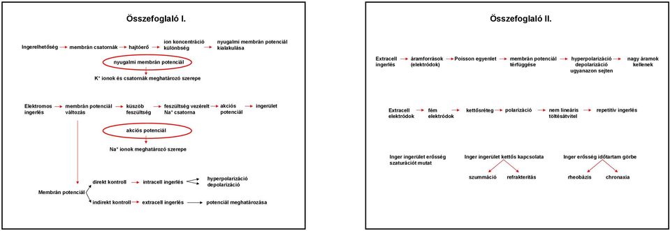 áramforrások (elektródok) Poisson egyenlet membrán potenciál térfüggése hyperpolarizáció depolarizáció ugyanazon sejten nagy áramok kellenek Elektromos ingerlés membrán potenciál változás küszöb