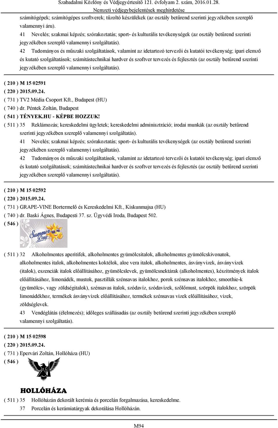 tevékenység; ipari elemző és kutató szolgáltatások; számítástechnikai hardver és szoftver tervezés és fejlesztés (az osztály betűrend szerinti ( 210 ) M 15 02591 ( 220 ) 2015.09.24.